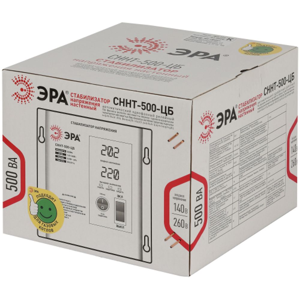 Стабилизатор напряжения ЭРА СННТ-500-ЦБ настенный ц.д. 140-260В/220/В 500ВА белый | Настенные
