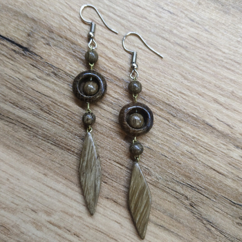 Серьги Кристина с листиком, дерево, цвет темно-кор., 13x60 мм