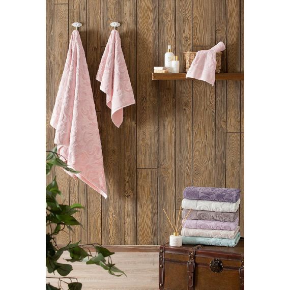Набор полотенец  Baroc (розовый)  3 пр 30х50 50Х100 и  90Х150   TIVOLYO HOME Турция