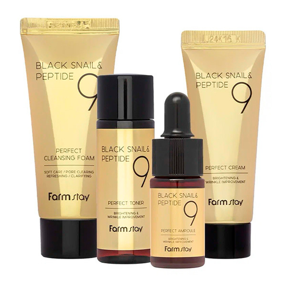 Омолаживающий набор средств по уходу за кожей с комплексом из 9 Пептидов FarmStay Black Snail & Peptide 9 Perfect 4 Step Mini Kit Edition