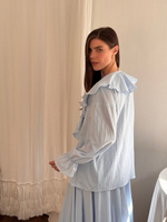 Блузка со свободными  воланами для кормящих мам, Голубой