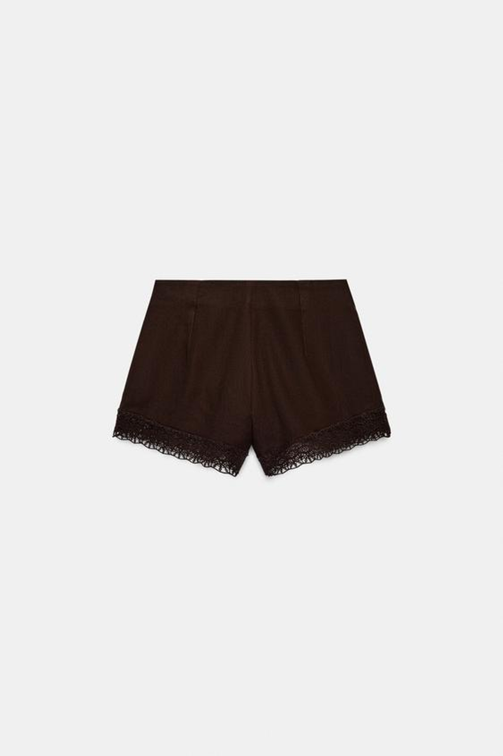 ZARA ШОРТЫ С ВЫШИВКОЙ И КРУЖЕВОМ, КОРИЧНЕВЫЙ