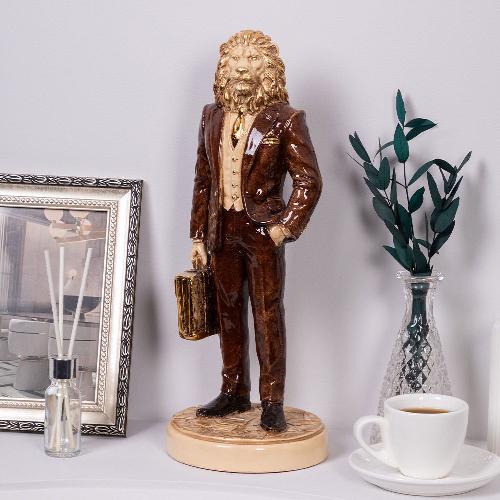 Скульптура Лев Бизнесмен Айвори Коричневый