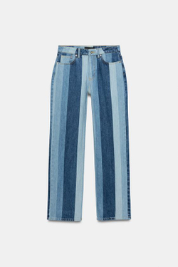 ZARA ДЖИНСЫ Z1975 STRAIGHT СО СРЕДНЕЙ ПОСАДКОЙ И ПОЛОСКАМИ, ВЫЦВЕТШИЙ СИНИЙ