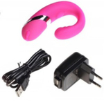 Перезаряжаемый вибратор для двойной стимуляции AMOUR (10 режимов) (Цвет: фуксия с серебром)