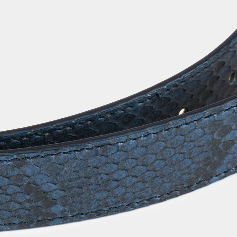 Ремень кожаный мужской из натуральной кожи питона 35 мм, синий