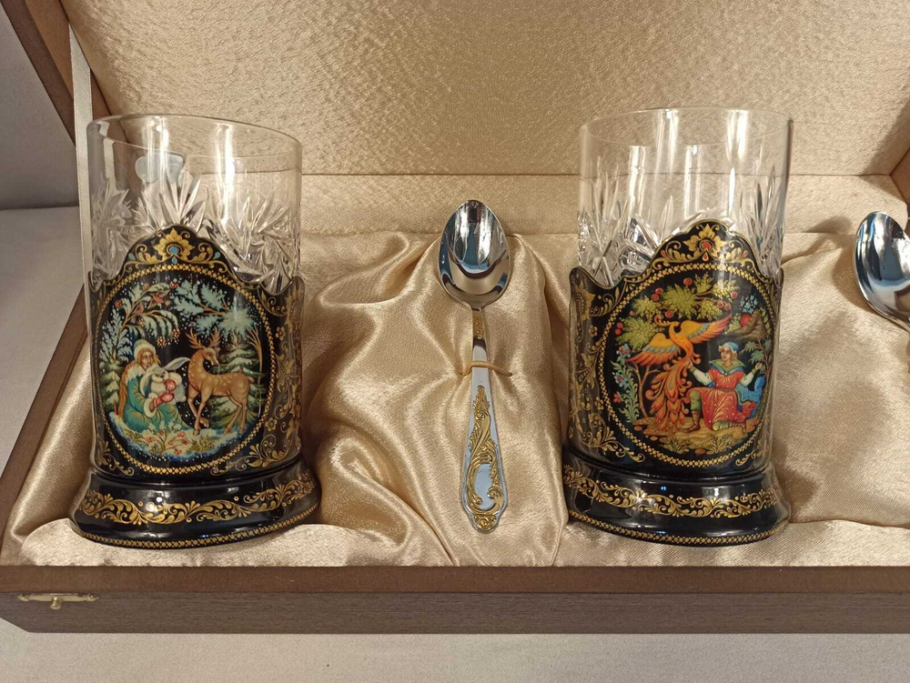 Чайный набор подстаканников (Ручная роспись Палех) №4