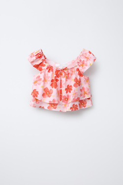 ZARA ТОП С ЦВЕТОЧНЫМ ПРИНТОМ, РОЗОВЫЙ