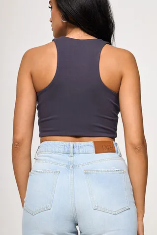 Топ с глубоким вырезом из хлопка цвета графит