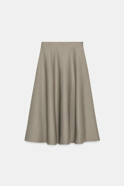 ZARA ШИРОКАЯ ЮБКА В ЕЛОЧКУ — ZW COLLECTION, БЕЖЕВЫЙ МЕЛАНЖ