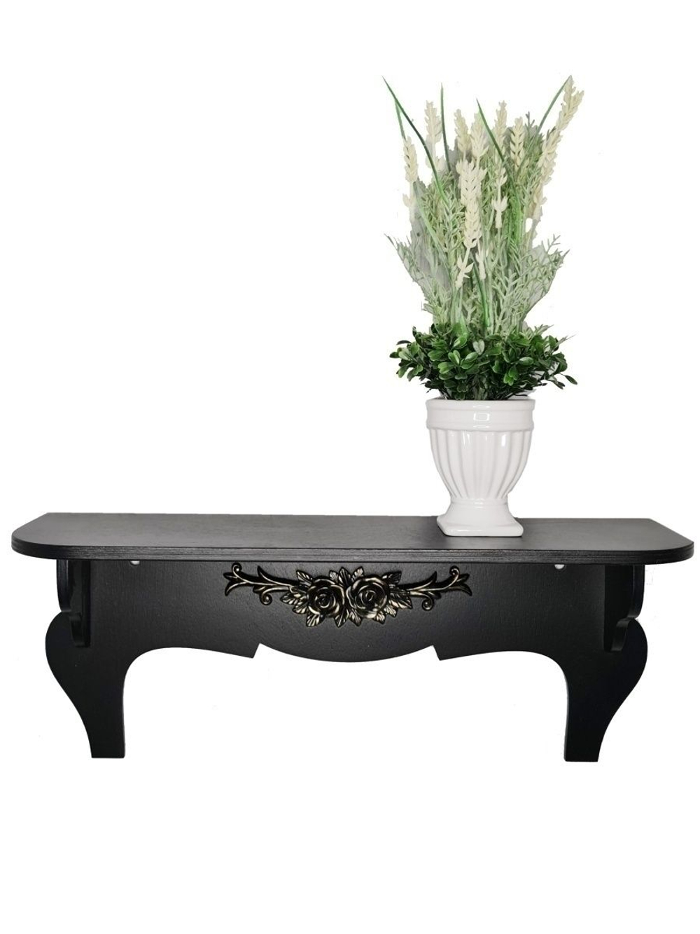 Полка  "Комодик" серая с лепниной и белой патиной, 50х15см.