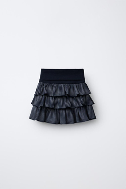 ZARA ЮБКА-ШОРТЫ С ВОЛАНАМИ И ПОЛОСКАМИ, СИНИЙ