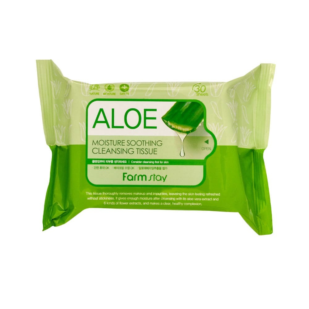 FarmStay Салфетки очищающие с экстрактом алоэ - Aloe moisture soothing cleansing tissue, 30шт