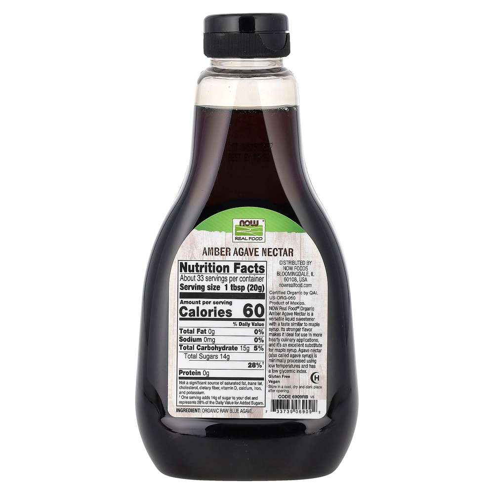 NOW Foods, Real Food, нектар органической агавы, янтарь, 23,28 унций (660 г)