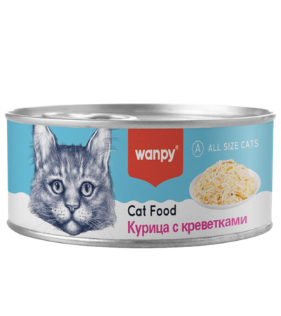 Wanpy Cat Консервы для кошек "Курица с креветками" 95гр. (33005)