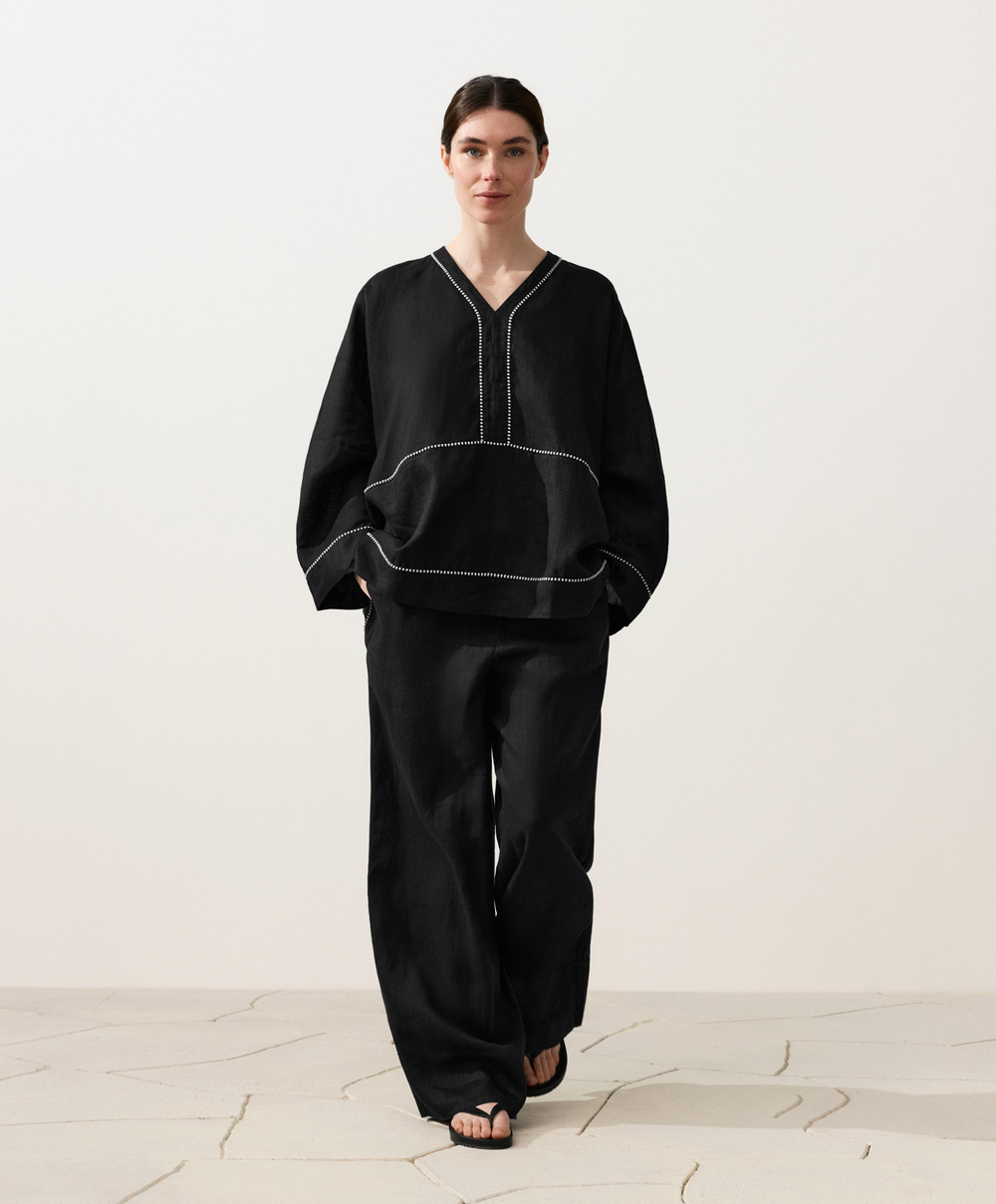 Oysho Рубашка из 100% льна, черный