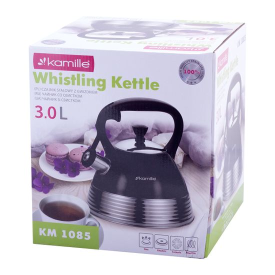 Чайник 3 л. из нержавеющей стали со свистком Kamille KM-1085 (черный)