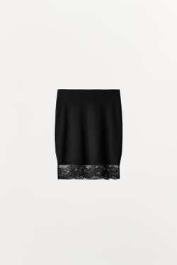 ZARA ЮБКА ИЗ ПОЛИАМИДА С КРУЖЕВОМ, ЧЕРНЫЙ