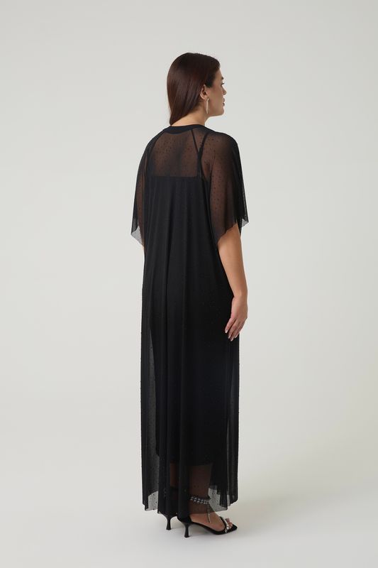 Платье-туника из сетки со стразами, черный