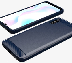 Чехол синего цвета на Xiaomi Redmi 9a, серии Carbon от Caseport