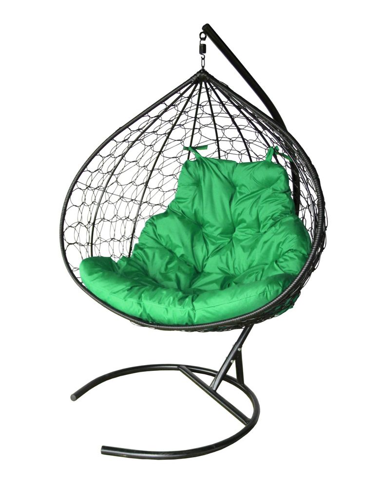 Кресло подвесное Фиджи Лайт Х двойное арт.МТ6965 (стойка+основание.черн.,корзн.черн.,подуш.зеленая 3уп. (Б))