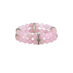 Двойной браслет из розового кварца 8 мм с шармами из мельхиора