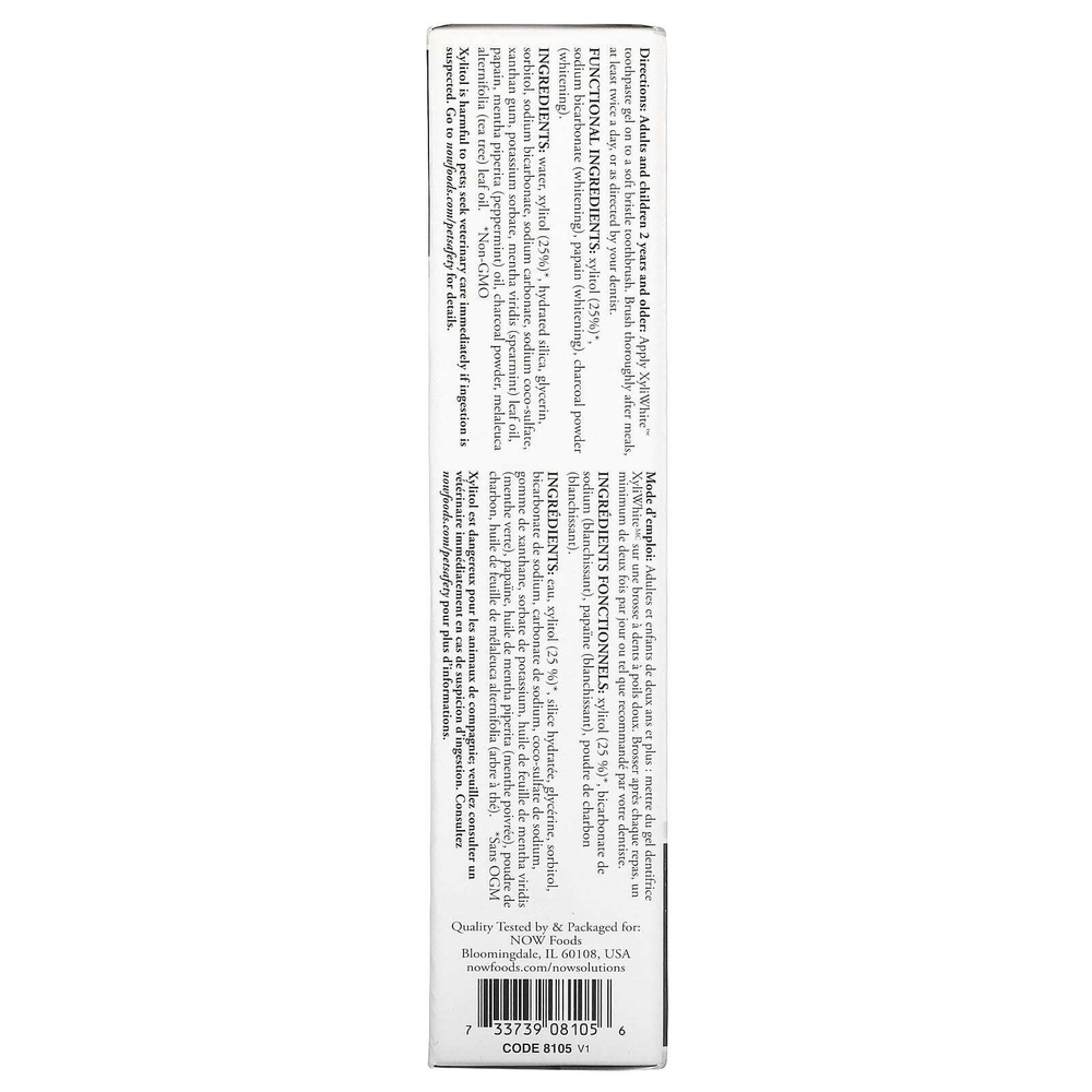 NOW Foods, Solutions, XyliWhite, освежающая зубная гель-паста с древесным углем, мята, 181 г (6,4 унции)