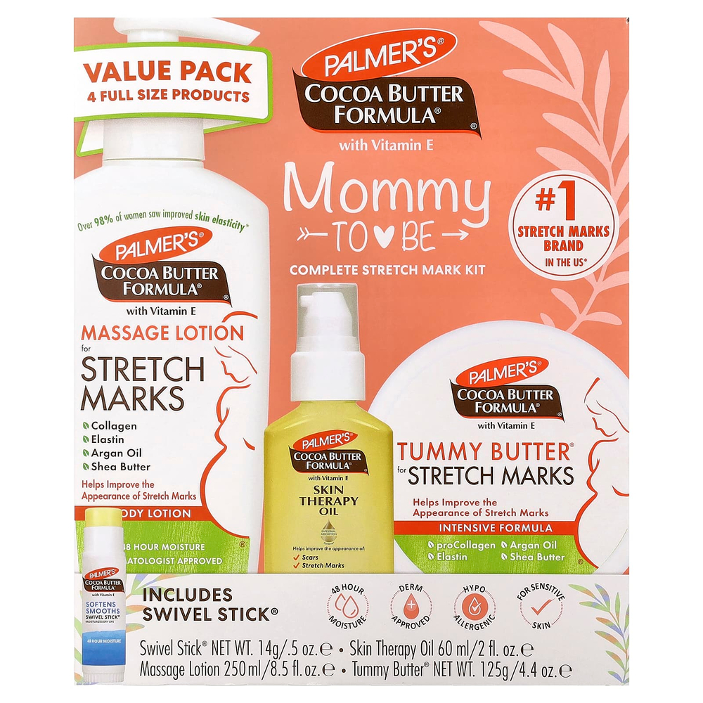 Palmer's, Mommy To Be, комплексный набор от растяжек, 4 шт.