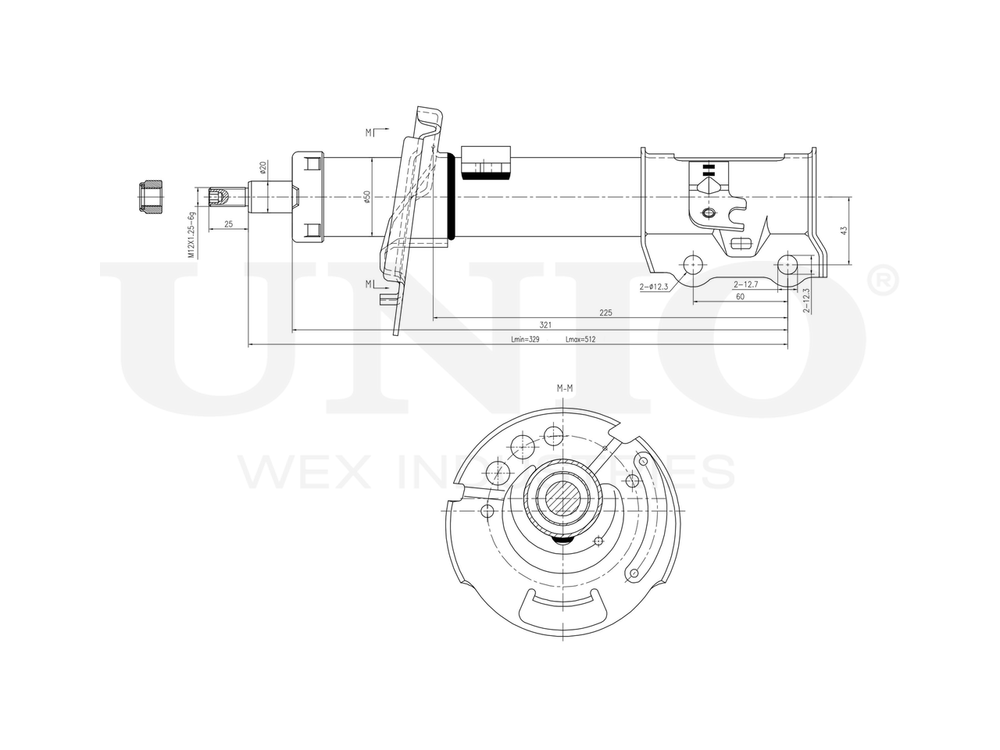 Амортизатор газовый передней подвески правый UNIO SAB-10356