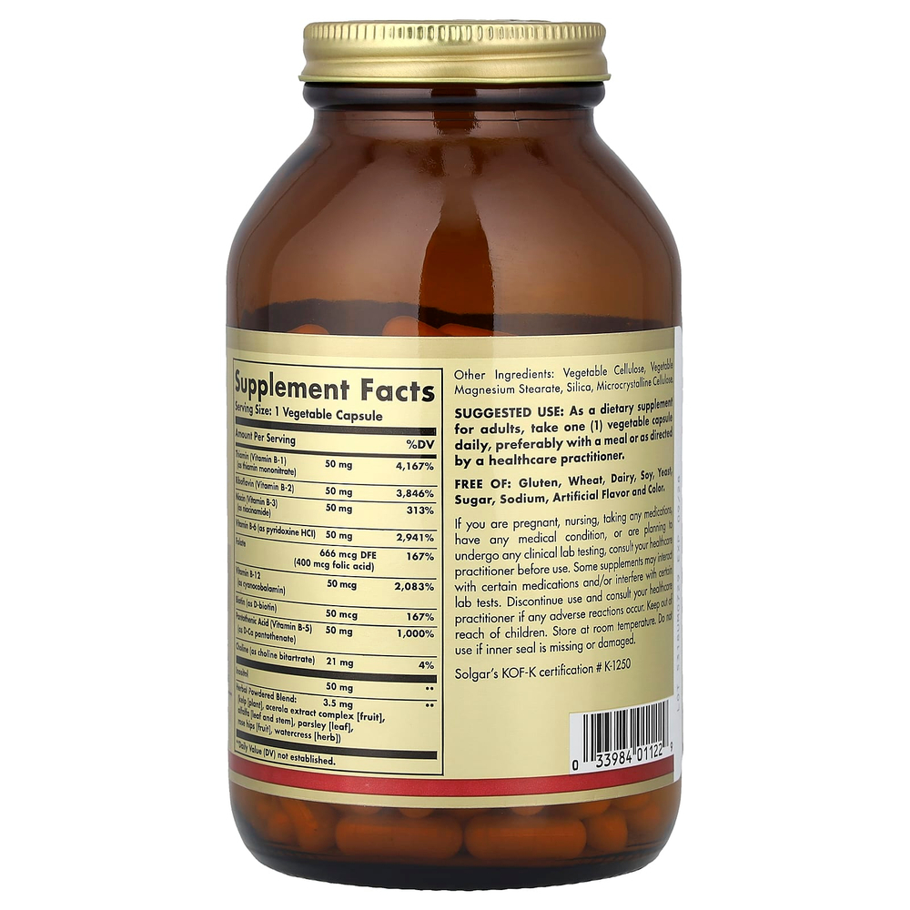 Solgar, B-Complex 50, витамины группы B, 250 растительных капсул