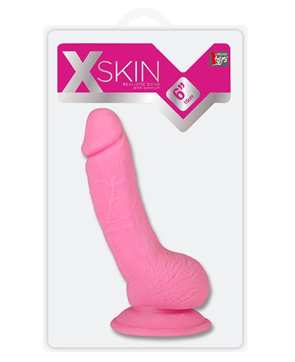 Розовый фаллоимитатор XSKIN 6 TPR DONG PINK - 15 см. (Цвет: розовый)