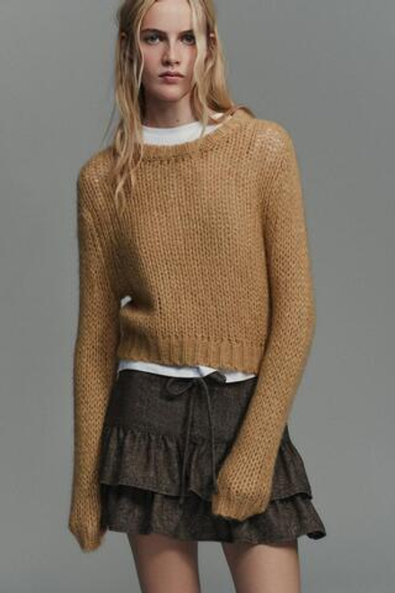 ZARA СВИТЕР ИЗ ТРИКОТАЖА С ЭФФЕКТОМ ВОРСА, РРЫЖЕВАТО-КОРИЧНЕВЫЙ