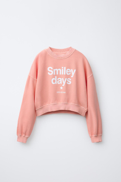 ZARA КОМПЛЕКТ ИЗ ТОЛСТОВКИ И ШОРТОВ С НАДПИСЬЮ, ПЕРСИКОВЫЙ