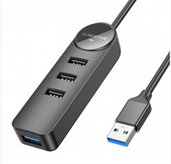 USB-разветвитель Borofone DH12 4USB 1.2 м на USB черный