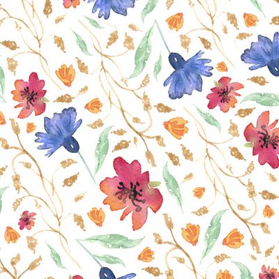 Васильки и маки на пшеничном поле (на белом фоне)