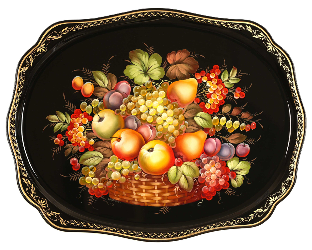 Жостовский поднос декоративный, размер 60х47 см (A31), металлический