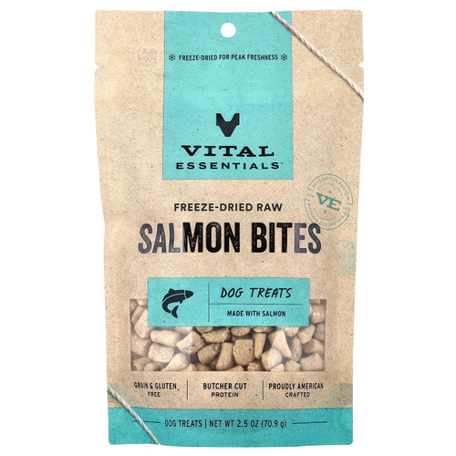 Vital Essentials, сублимированные необработанные лакомства для собак, со вкусом лосося, 70,9 г (2,5 унции)