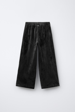 ZARA КОМПЛЕКТ ИЗ ХУДИ И БРЮК WIDE LEG ИЗ ВЕЛЮРА, АНТРАЦИТОВО-СЕРЫЙ