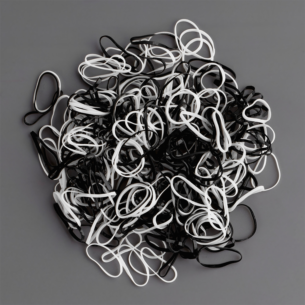 Резинки для волос MESHU, белые/черные, 300шт., диаметр 2см, европодвес MS_60598