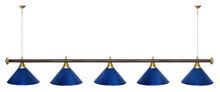 Лампа STARTBILLIARDS 5 пл. (плафоны красные,штанга голубая,фурнитура золото)
