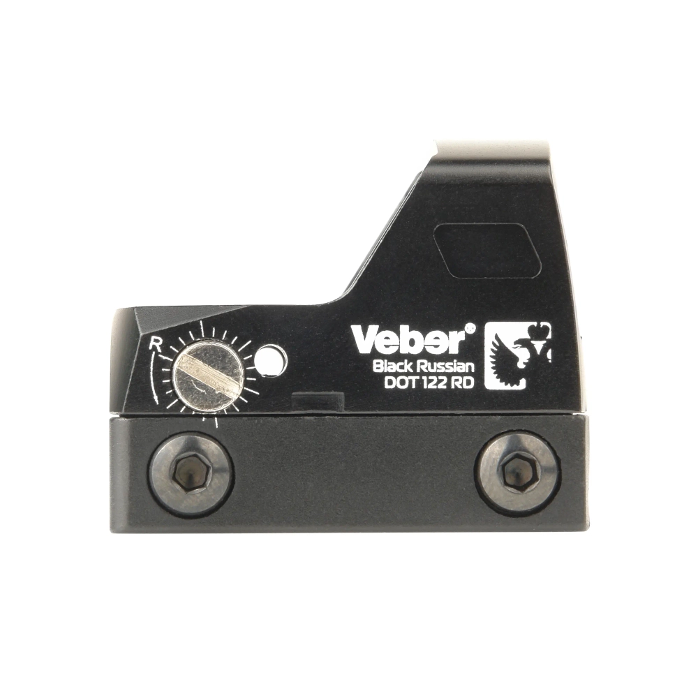 Прицел коллиматорный Veber Black Russian DOT 122 RD - профильный вид с элементами управления