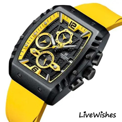 Часы наручные кварцевые NAVIFORCE на силиконовом ремешке, черный/желтый W8830-03