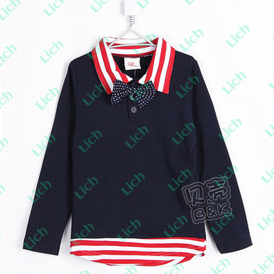 Лонгслив однотонный с имитацией нижней полосатой рубашки