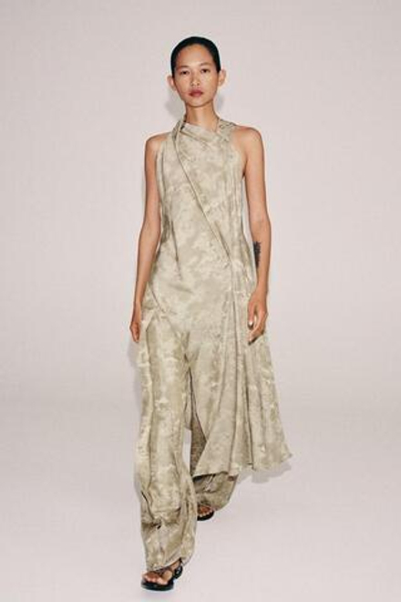 ZARA ЖАККАРДОВЫЕ БРЮКИ WIDE-LEG — ZW COLLECTION, БЕЖЕВЫЙ