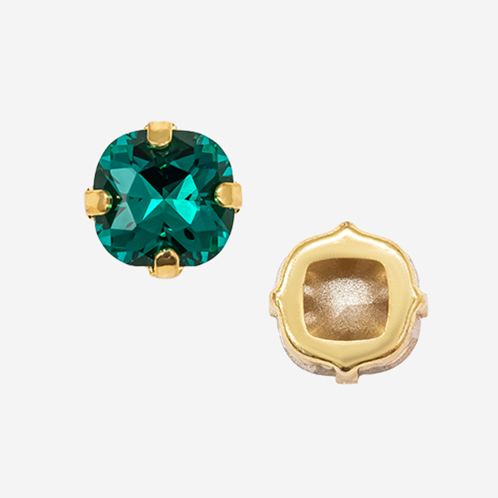 Кристалл Кушон (Сushion) в цапах, оттенок "Blue Zircon", 9,2мм, позолота