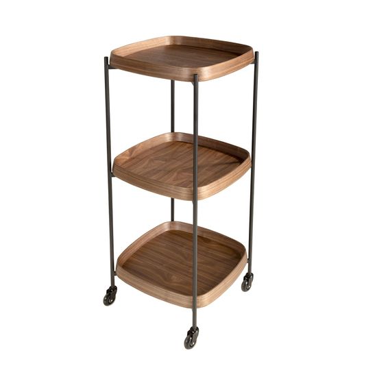 Мини-бар на колесиках 3291 из орехового дерева и черной стали