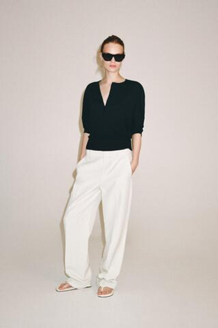 ZARA ХЛОПКОВАЯ ФУТБОЛКА С ВОРОТНИКОМ НА ПУГОВИЦАХ, ЧЕРНЫЙ