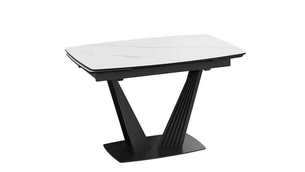 Стол кухонный обеденный раздвижной Черный муар/Керамика матовая серый мрамор 130(190)х80х76 см