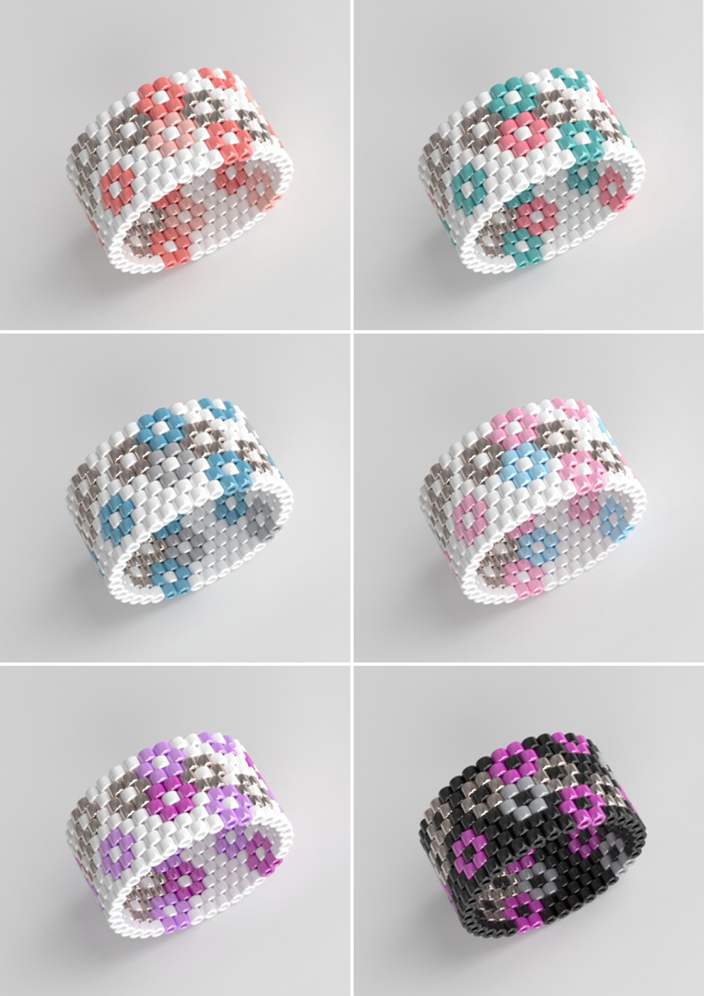 Схема кольца из бисера, узор PEYOTE, мозаичное плетение, четный счет, узор пейот из Miyuki Delica 11/0, файл PDF, RING_20