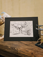 Картина, графика в паспарту 21х30 см на стену для интерьера "Дуб"